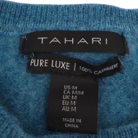Tahari Sweater Women M Blue Pure Luxe Cashmere Minimalist Preppy Career Holiday - Picture 5 of 6